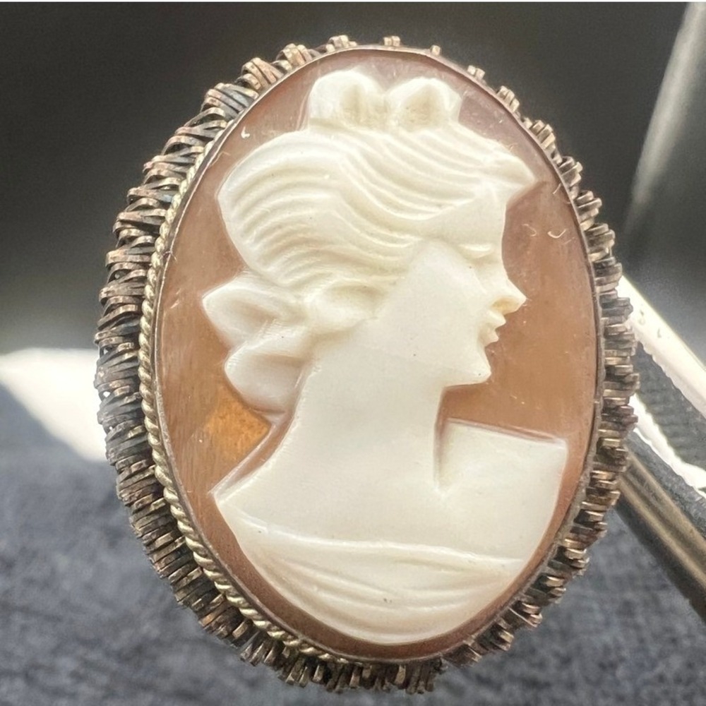 Vintage Camexco Pendant Brooch Cameo France 800 Silver Hand Carved Stone 1" 5g
